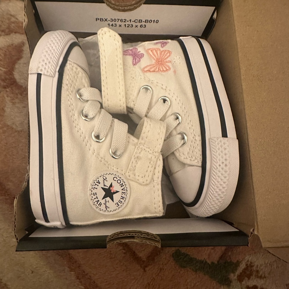 NWT Converse Kids High-Top Sneakers - White with Butterfly Accents